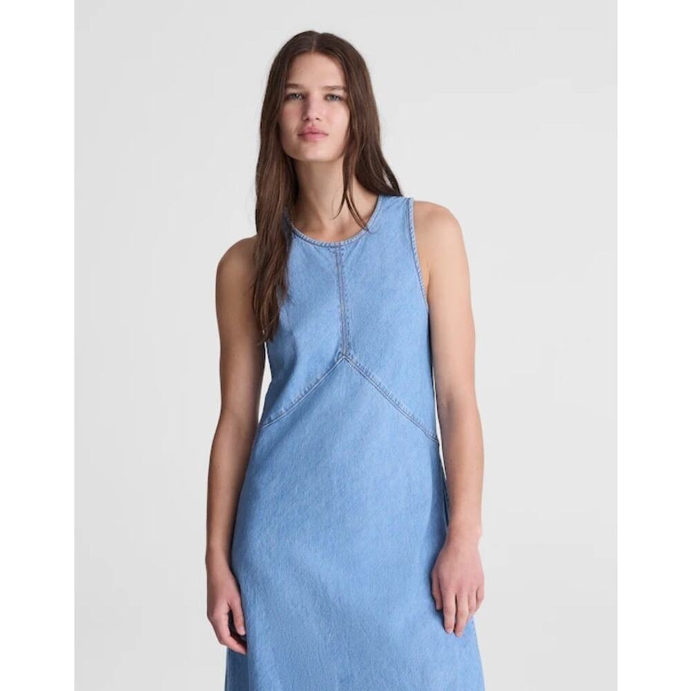 Madewell Seamed Maxi Dress in Airy Denim A Line Clean Soft Sky Blue US 6 NWT - Picture 2 of 13